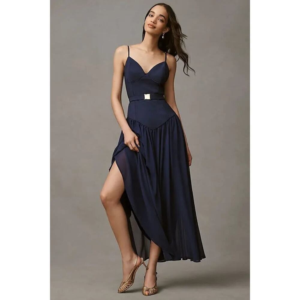 Hutch Women's Sleeveless Bustier Belted Drop-Waist Maxi Dress Navy Size 12 NWT